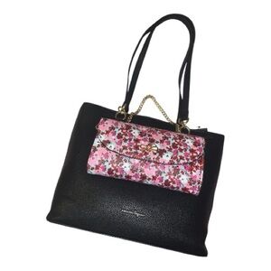 Nanette Lepore Black Pebbled Leather Handbag and Floral Wristlet
